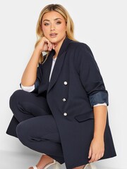 Yours Curve Blue Military Tailored Blazer - Image 3 of 5