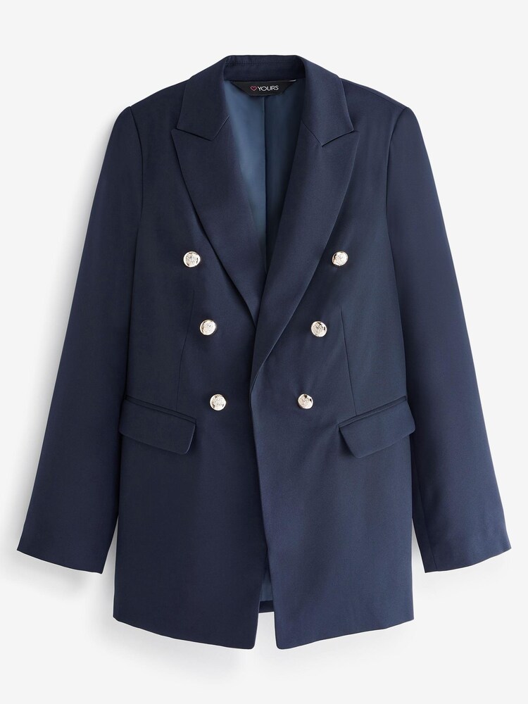 Yours Curve Blue Military Tailored Blazer - Image 5 of 5