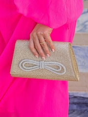 Novo Gold Alias Diamante Bow Clutch Bag - Image 1 of 4
