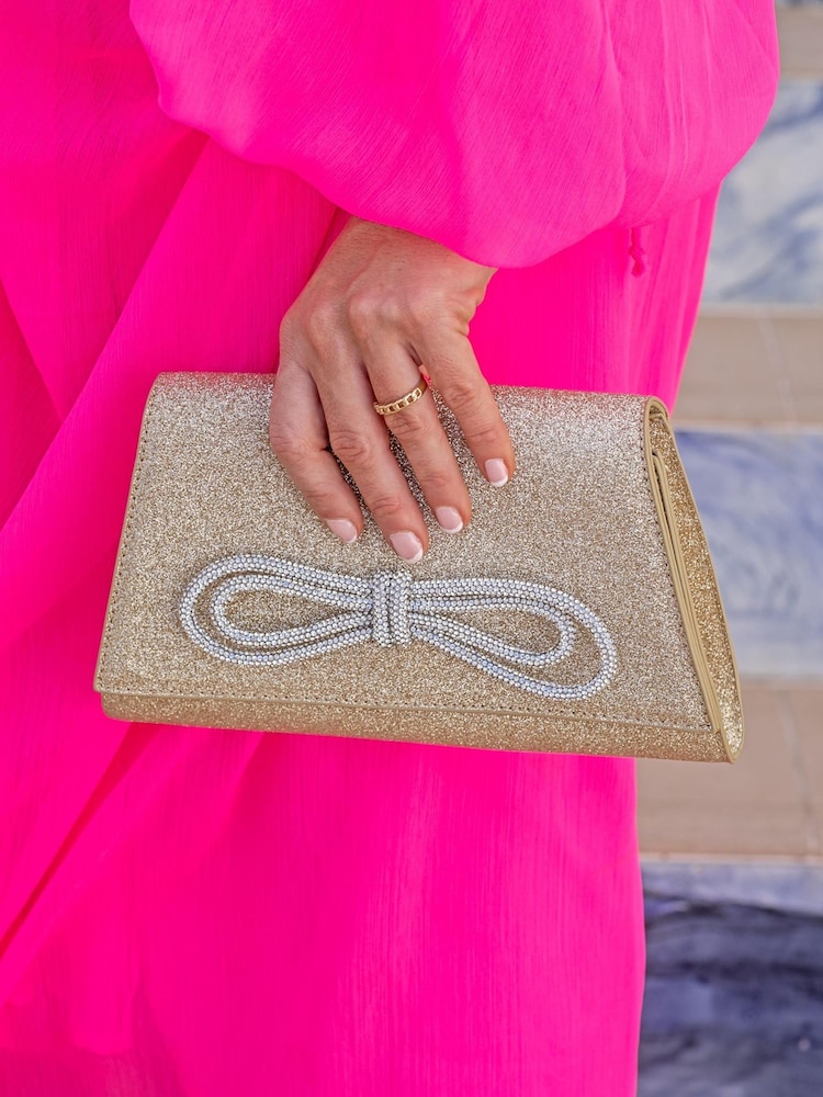 Novo Gold Alias Diamante Bow Clutch Bag - Image 1 of 4 Novo Gold Alias Diamante Bow Clutch Bag - Image 1 of 4