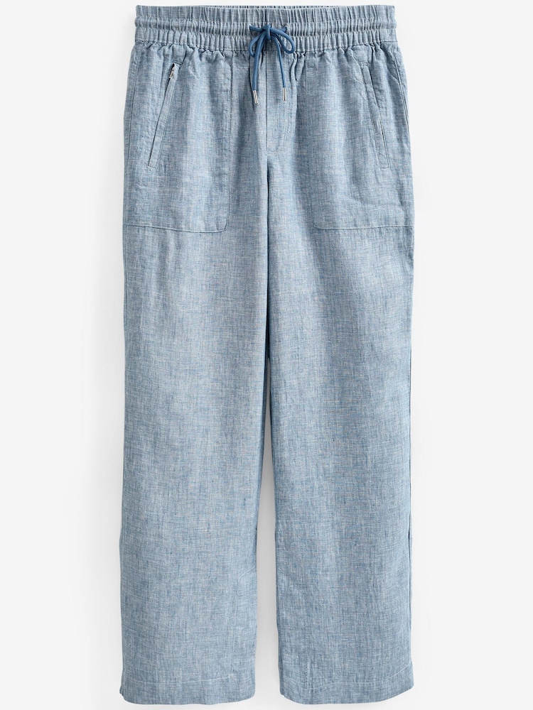 Athleta Blue Mid Rise Wide Leg Linen Trousers - Image 6 of 6 Athleta Blue Mid Rise Wide Leg Linen Trousers - Image 6 of 6