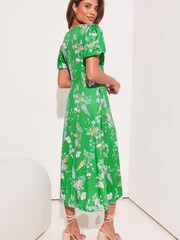 Lipsy Green Floral Petite Jersey PUff Short Sleeve Underbust Summer Midi Dress - Image 2 of 4
