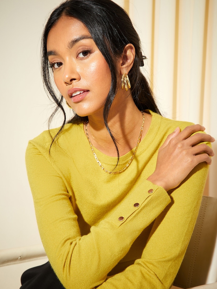 Friends Like These Green Button Cuff Crew Neck Jumper - Image 2 of 4 Friends Like These Green Button Cuff Crew Neck Jumper - Image 2 of 4