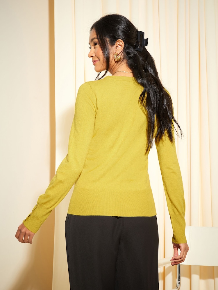 Friends Like These Green Button Cuff Crew Neck Jumper - Image 4 of 4 Friends Like These Green Button Cuff Crew Neck Jumper - Image 4 of 4