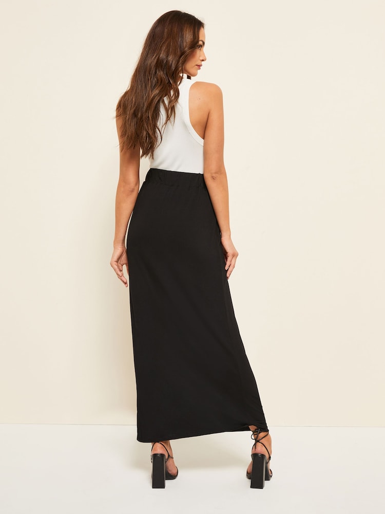 Friends Like These Black Tie Detail Jersey Summer Maxi Skirt - Image 2 of 4