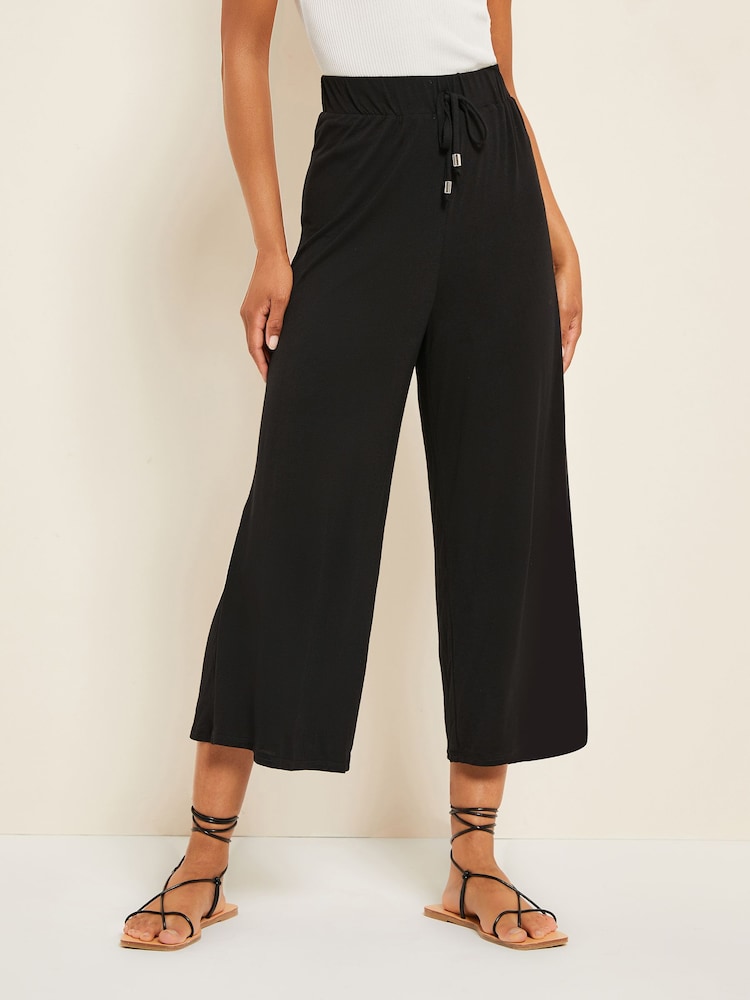 Friends Like These Black Belted Jersey Wide Leg Culotte Trousers - Image 1 of 4