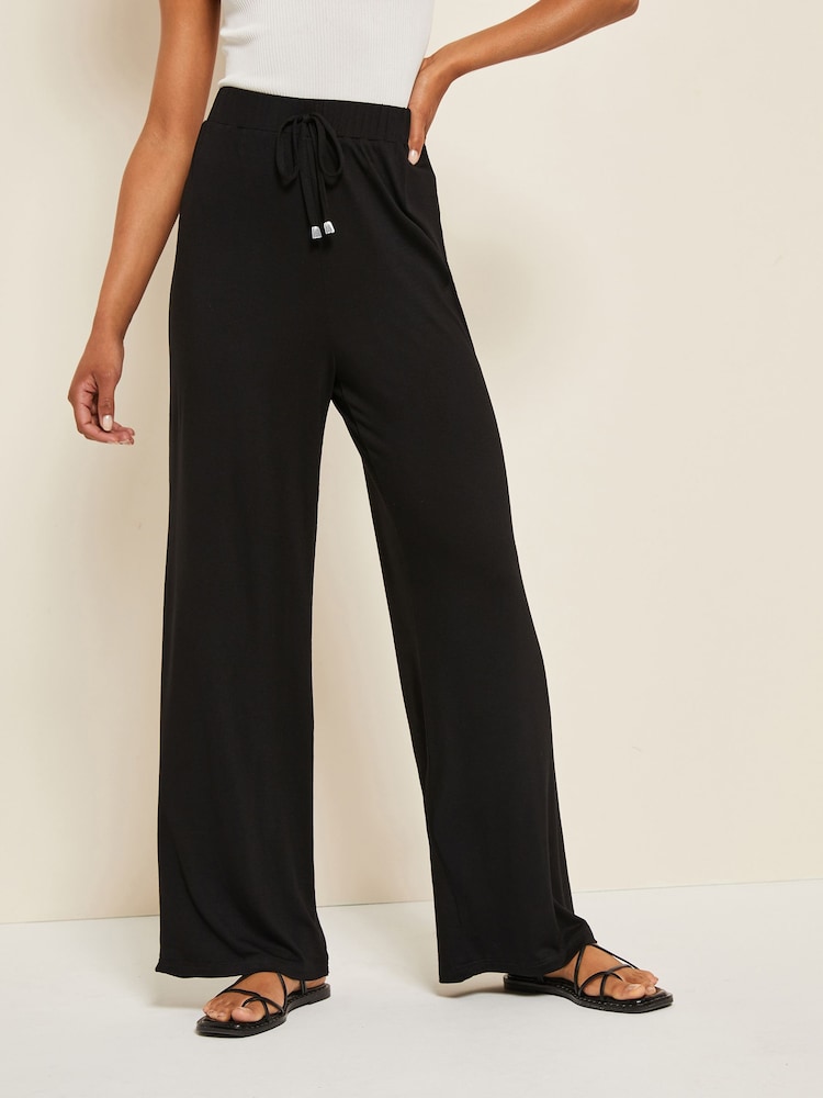 Friends Like These Black Jersey Wide Leg Trousers - Image 1 of 4