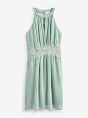 VILA Sage Green Halter Neck Tulle Fit And Flare Dress - Image 5 of 5