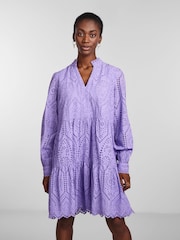 Y.A.S Lilac Broderie Long Sleeved Dress - Image 2 of 5