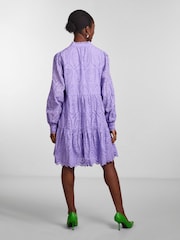 Y.A.S Lilac Broderie Long Sleeved Dress - Image 3 of 5