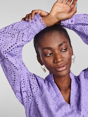 Y.A.S Lilac Broderie Long Sleeved Dress - Image 4 of 5