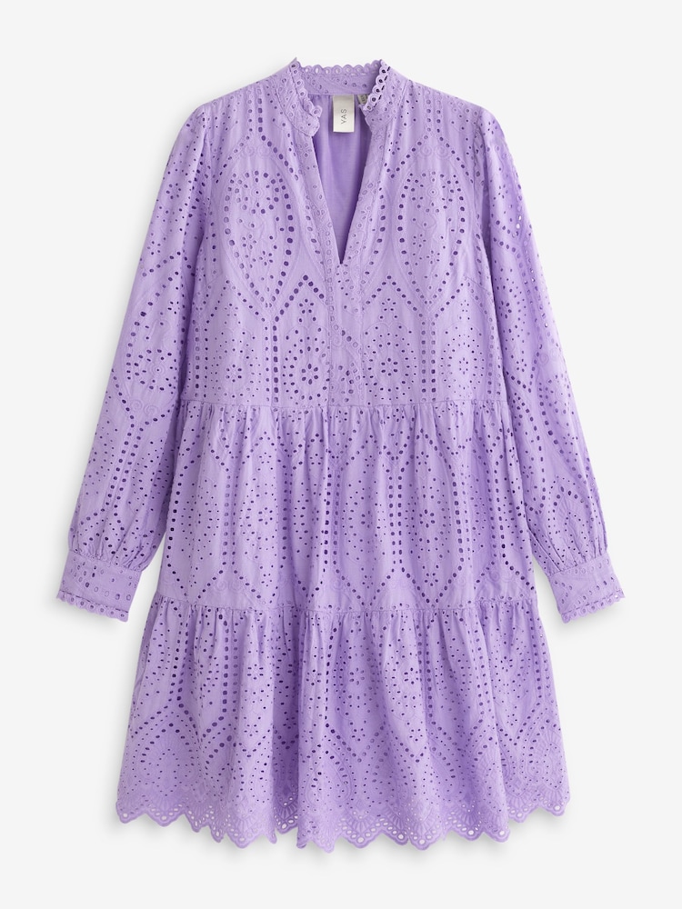 Y.A.S Lilac Broderie Long Sleeved Dress - Image 5 of 5 Y.A.S Lilac Broderie Long Sleeved Dress - Image 5 of 5