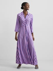 Y.A.S Pink and Purple Stripe Maxi Length Shirt Dress - Image 1 of 5