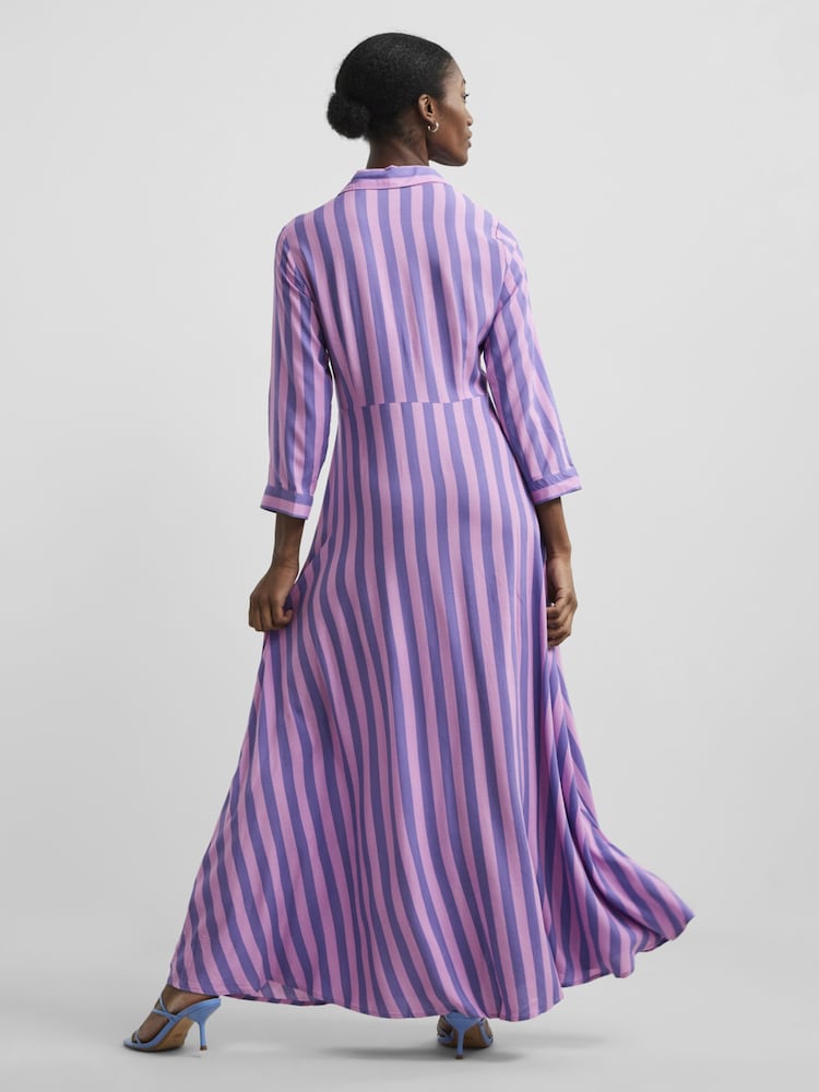 Y.A.S Pink and Purple Stripe Maxi Length Shirt Dress - Image 2 of 5