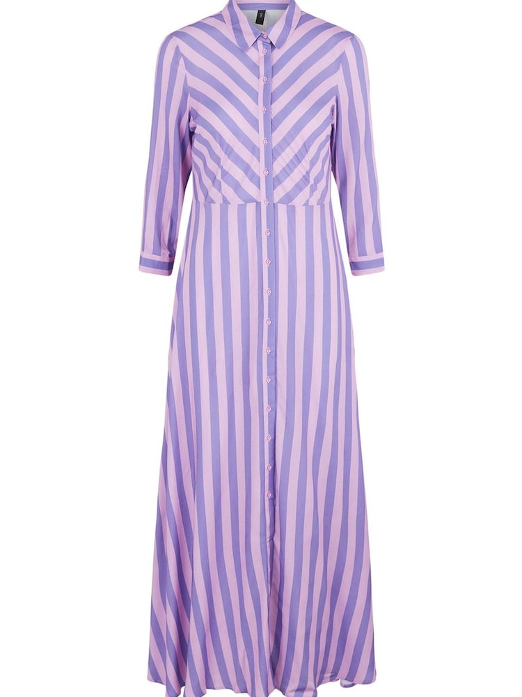 Y.A.S Pink and Purple Stripe Maxi Length Shirt Dress - Image 5 of 5