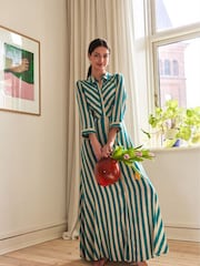 Y.A.S Green & White Stripe Maxi Length Shirt Dress - Image 1 of 5