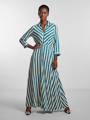 Y.A.S Green & White Stripe Maxi Length Shirt Dress - Image 2 of 5