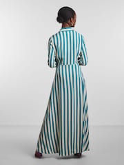 Y.A.S Green & White Stripe Maxi Length Shirt Dress - Image 3 of 5