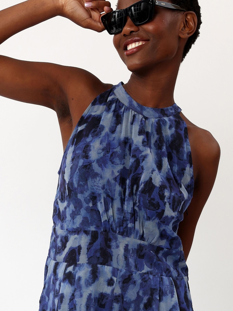 Religion Blue Halterneck Printed Jumpsuit With Wide Leg Trousers - Image 2 of 5 Religion Blue Halterneck Printed Jumpsuit With Wide Leg Trousers - Image 2 of 5