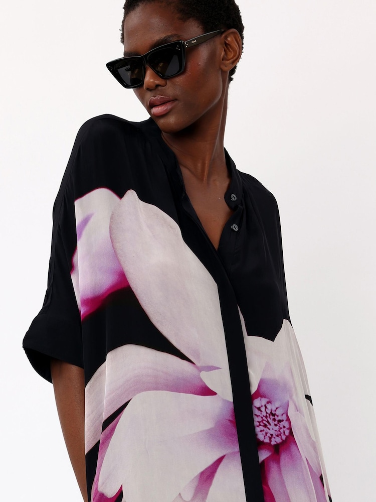 Religion Black & Pink Tunic Shirt Dress In Beautiful Floral Print - Image 5 of 5