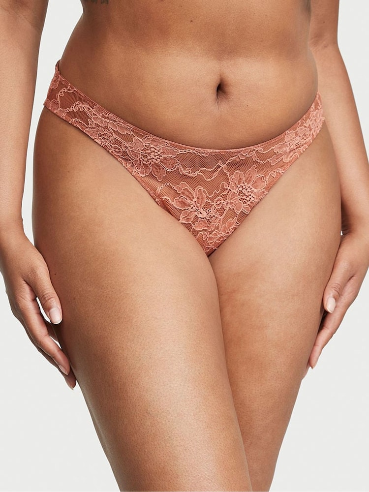 Victoria's Secret Chemise Nude Shine Strap Lace Thong Knickers - Image 1 of 2