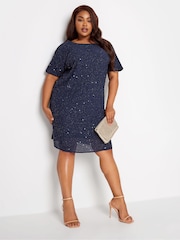Yours Curve Blue Luxe Embellished Cape Dress - Image 1 of 4