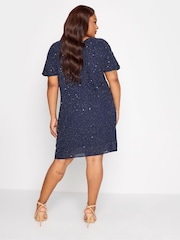 Yours Curve Blue Luxe Embellished Cape Dress - Image 3 of 4
