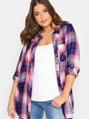 Yours Curve Pink Purple Check Boyfriend Check Shirt - Image 1 of 4