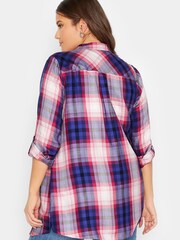 Yours Curve Pink Purple Check Boyfriend Check Shirt - Image 3 of 4
