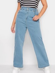 Yours Curve Blue Light Wash Wide Leg Elastic Waist Jean - Image 1 of 5
