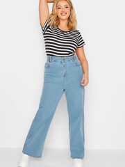 Yours Curve Blue Light Wash Wide Leg Elastic Waist Jean - Image 2 of 5