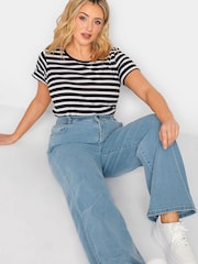 Yours Curve Blue Light Wash Wide Leg Elastic Waist Jean - Image 3 of 5