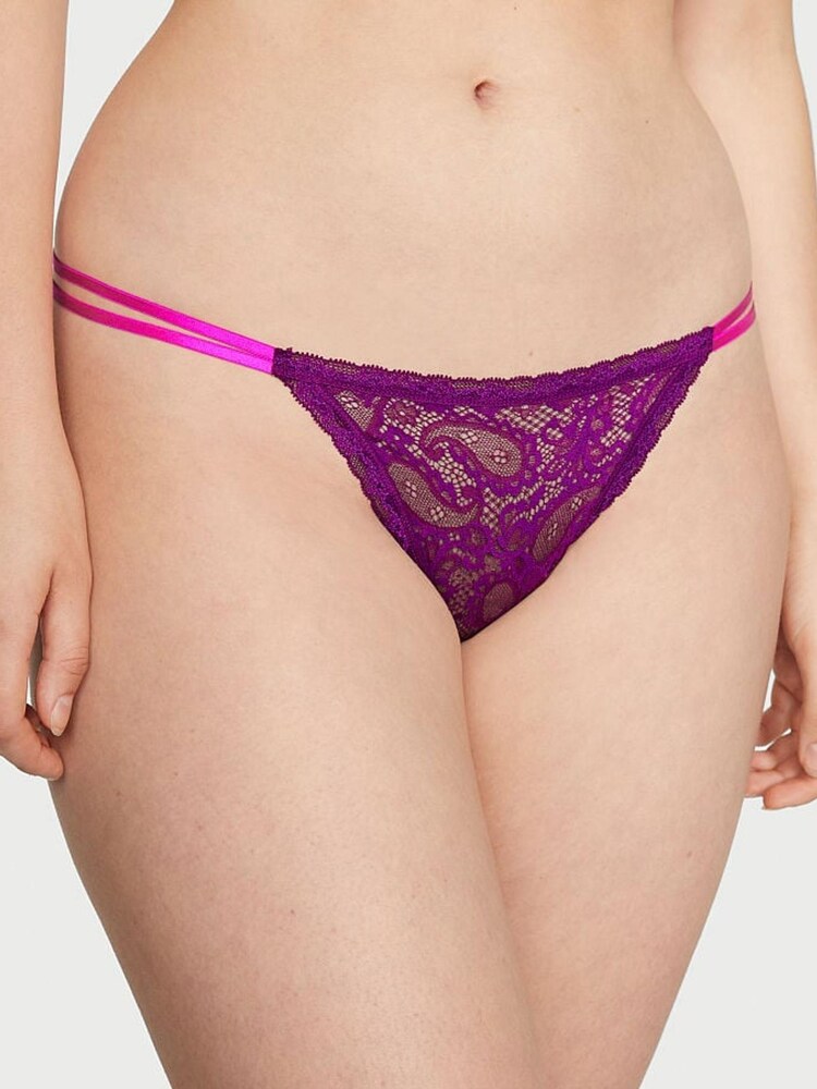 Victoria's Secret Beach Plum Purple Paisley Lace Thong Knickers - Image 1 of 4