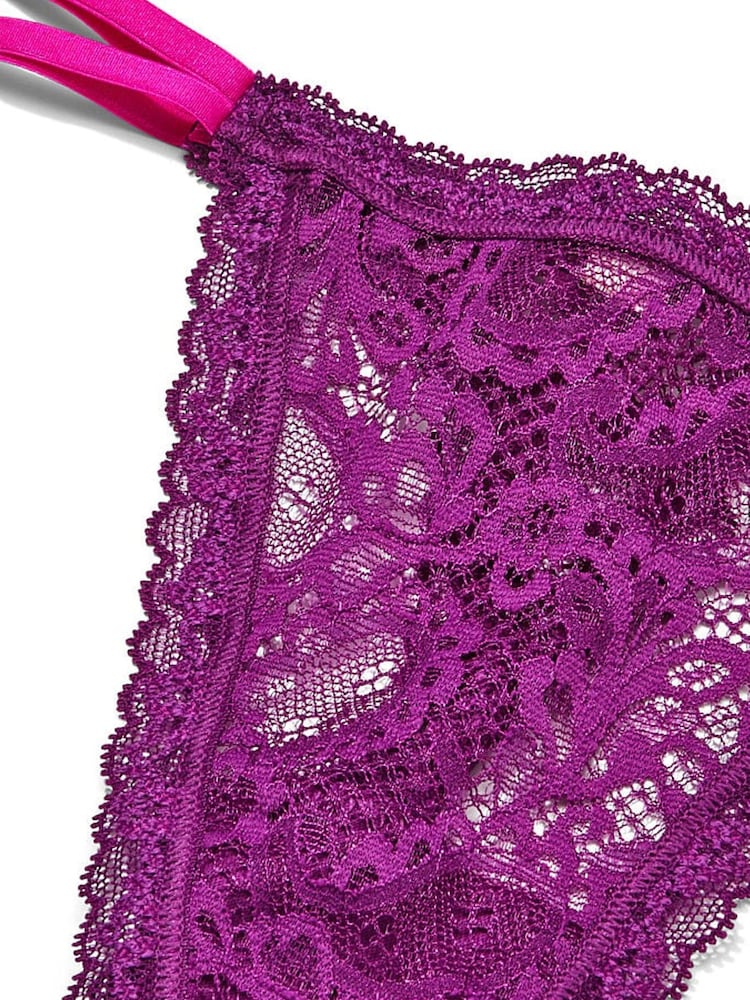 Victoria's Secret Beach Plum Purple Paisley Lace Thong Knickers - Image 4 of 4