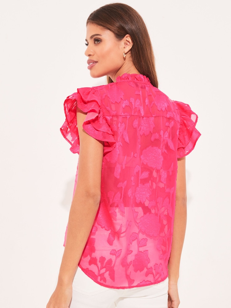 Lipsy Pretty Kurzärmeliges Shell-Top mit Rüschen und Bindeband am Ausschnitt - Bild 2 von 4