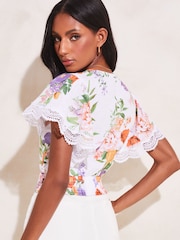 Lipsy White Floral Lace Scallop Detail Wrap Top - Image 2 of 4