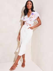 Lipsy White Floral Lace Scallop Detail Wrap Top - Image 3 of 4