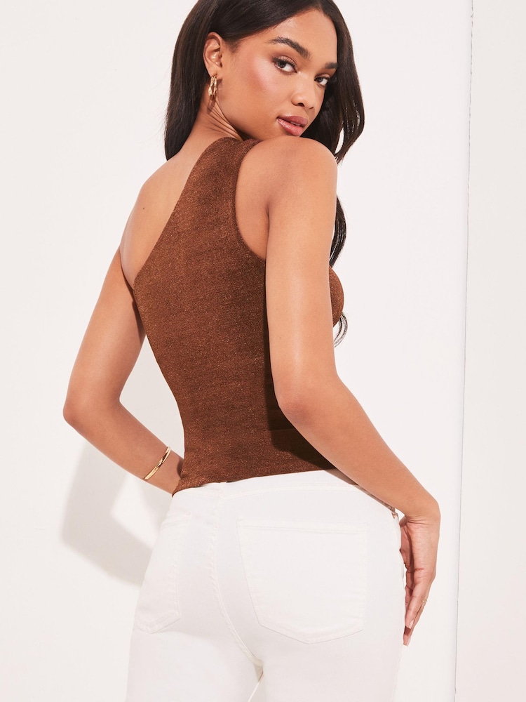 Lipsy Brown One Shoulder Hardware Top - Image 2 of 4