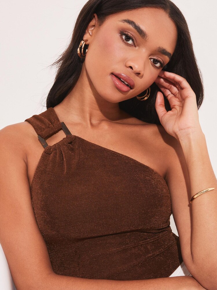 Lipsy Brown One Shoulder Hardware Top - Image 4 of 4