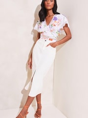 Lipsy White Petite Floral Lace Scallop Detail Wrap Top - Image 3 of 4