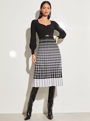 Lipsy Sweetheart Neckline 2 in 1 Long Sleeve Knitted Dress - Image 1 of 4