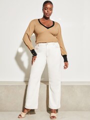 Lipsy Camel Curve V Neck Tipped Long Sleeve Jumper - Image 3 of 4