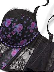 Victoria's Secret Black Floral Ribbon Slot Lace Corset Bra Top - Image 4 of 5