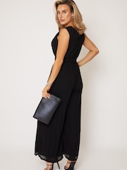 Girl In Mind Black Belted Pleated Sleeveless Jumpsuit - Image 4 of 5