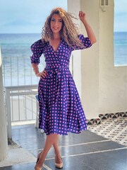 Closet Purple & Pink Polka Dot Collar Revere Dress - Image 1 of 5