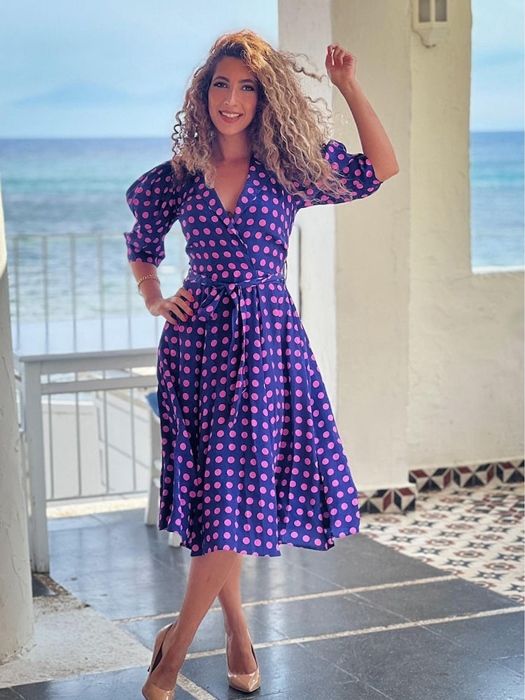 Closet Purple & Pink Polka Dot Collar Revere Dress - Image 1 of 5