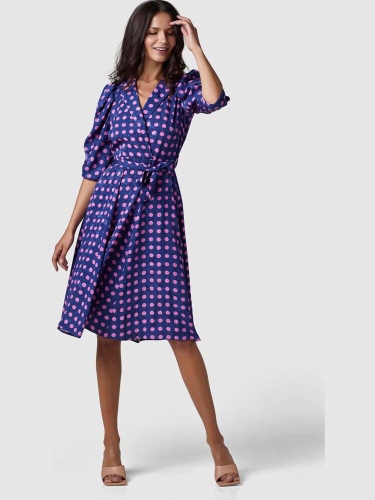 Closet Purple & Pink Polka Dot Collar Revere Dress - Image 2 of 5