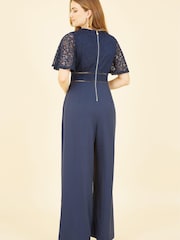 Yumi Navy Blue Lace Bodice Jumpsuit With Kimono Sleeve - Image 2 of 4