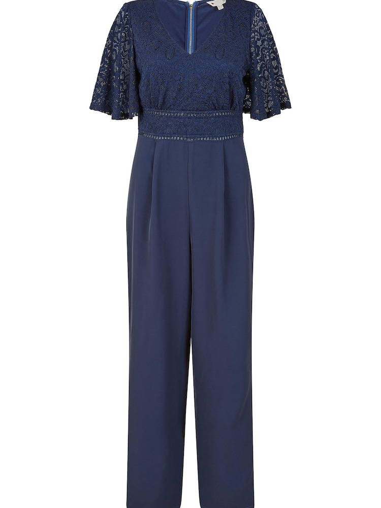 Yumi Navy Blue Lace Bodice Jumpsuit With Kimono Sleeve - Image 4 of 4