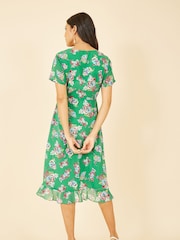 Yumi Green Multi Floral Frill Wrap Midi Dress - Image 4 of 5